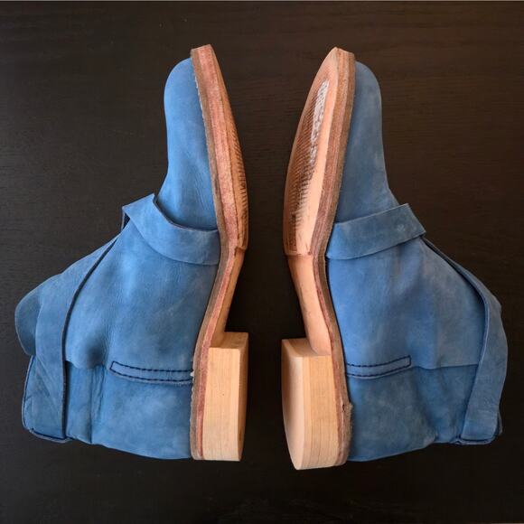 Free People Las Palmas Blue Distressed Leather Ankle Boots 37 Boho Chic Rustic - Picture 6 of 11